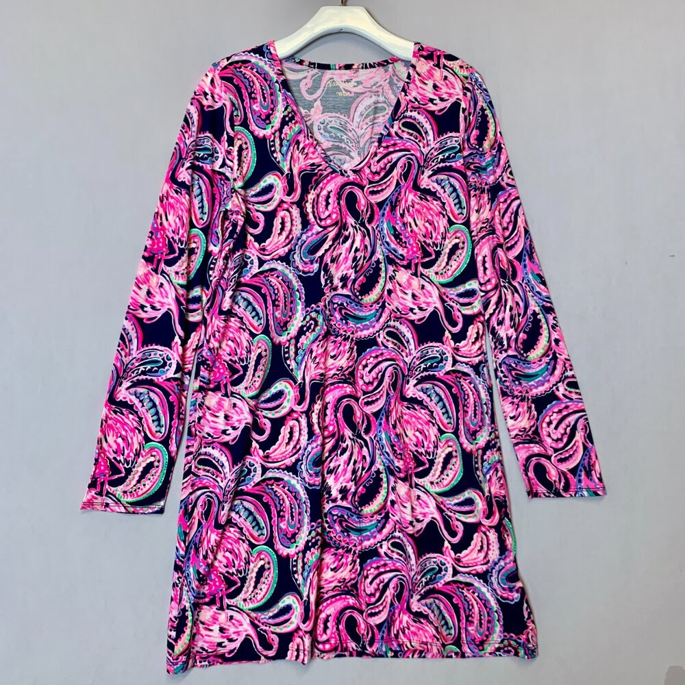 Lilly Pulitzer Dress Extra Small Pink Etta Long Sleeve Flock to the Top Flamingo